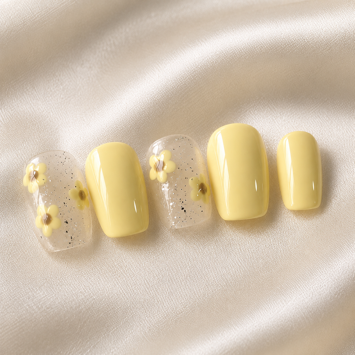 Yellow Floral Press On Nails | Lemon Daisy Gel Nails Handmade
