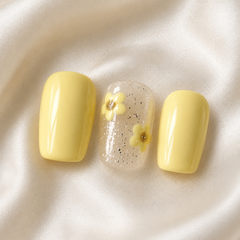 Yellow Floral Press On Nails | Lemon Daisy Gel Nails Handmade