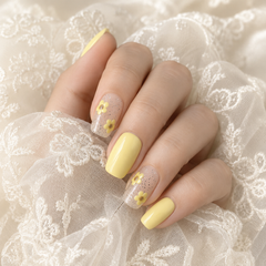 Yellow Floral Press On Nails | Lemon Daisy Gel Nails Handmade