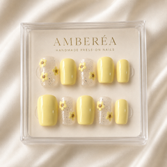 Yellow Floral Press On Nails | Lemon Daisy Gel Nails Handmade