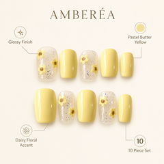 Yellow Floral Press On Nails | Lemon Daisy Gel Nails Handmade