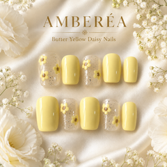 Yellow Floral Press On Nails | Lemon Daisy Gel Nails Handmade