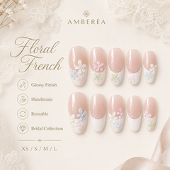 Pink Flower Press On Nails | 3D Floral French Gel Nails Handmade