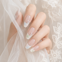 Pink Flower Press On Nails | 3D Floral French Gel Nails Handmade