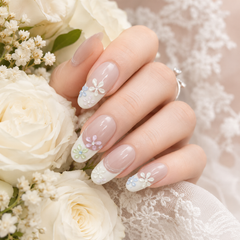 Pink Flower Press On Nails | 3D Floral French Gel Nails Handmade