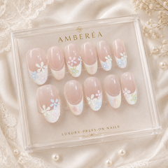 Pink Flower Press On Nails | 3D Floral French Gel Nails Handmade