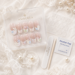Pink Flower Press On Nails | 3D Floral French Gel Nails Handmade