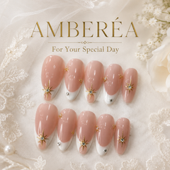 Nude Pink French Press On Nails | Gold Star Crystal Gel Nails