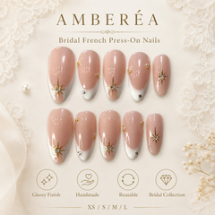 Nude Pink French Press On Nails | Gold Star Crystal Gel Nails