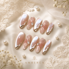 Pearl Chrome Press On Nails | Nude Pink 3D Shell Gel Nails