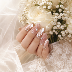 Pearl Chrome Press On Nails | Nude Pink 3D Shell Gel Nails
