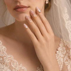 Pearl Chrome Press On Nails | Nude Pink 3D Shell Gel Nails