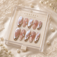 Pearl Chrome Press On Nails | Nude Pink 3D Shell Gel Nails