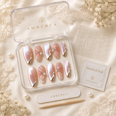 Pearl Chrome Press On Nails | Nude Pink 3D Shell Gel Nails