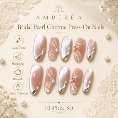 Pearl Chrome Press On Nails | Nude Pink 3D Shell Gel Nails