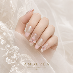 Bridal Pearl Chrome Press On Nails | 3D Flower Wedding Gel Nails