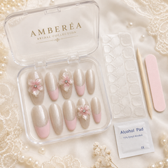 Bridal Pearl Chrome Press On Nails | 3D Flower Wedding Gel Nails