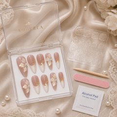 Pearl Butterfly Bridal Press On Nails | Nude Pink Wedding Gel Nails