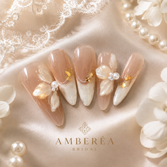 Pearl Butterfly Bridal Press On Nails | Nude Pink Wedding Gel Nails