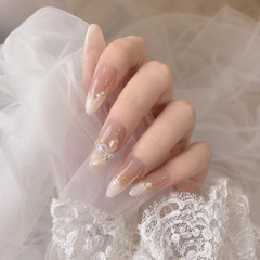 Pearl Butterfly Bridal Press On Nails | Nude Pink Wedding Gel Nails