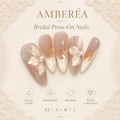 Pearl Butterfly Bridal Press On Nails | Nude Pink Wedding Gel Nails