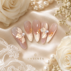 Pearl Butterfly Bridal Press On Nails | Nude Pink Wedding Gel Nails