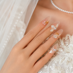 Pearl Butterfly Bridal Press On Nails | Nude Pink Wedding Gel Nails