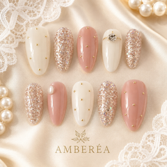Luxury Pearl Glitter Press On Nails | Pink Wedding Gel Nails