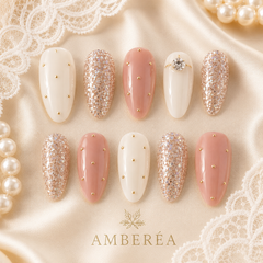 Luxury Pearl Glitter Press On Nails | Pink Wedding Gel Nails