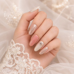 Luxury Pearl Glitter Press On Nails | Pink Wedding Gel Nails
