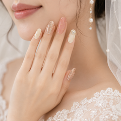 Luxury Pearl Glitter Press On Nails | Pink Wedding Gel Nails