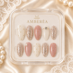 Luxury Pearl Glitter Press On Nails | Pink Wedding Gel Nails