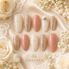 Luxury Pearl Glitter Press On Nails | Pink Wedding Gel Nails