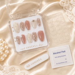Luxury Pearl Glitter Press On Nails | Pink Wedding Gel Nails