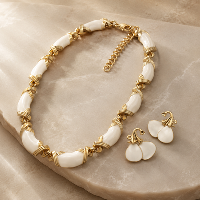 White Gold-Tone Necklace and Earrings Set