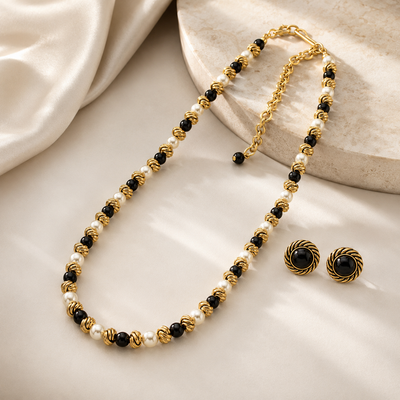 Black White Faux Pearl Jewelry Set