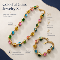 Colorful Gemstone Necklace and Bracelet Set | Gold Rainbow Jewelry for Women