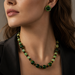 Green Jade Jewelry Set | Beaded Necklace and Earrings Set for Women
