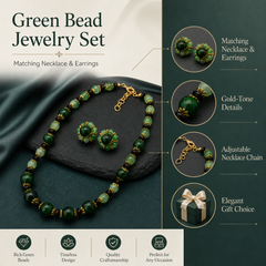 Green Jade Jewelry Set | Beaded Necklace and Earrings Set for Women