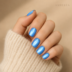 Sky Blue Cat Eye Press On Nails – Handmade Glossy Reusable Fake Nails
