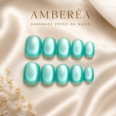Mint Green Cat Eye Press On Nails | Handmade Reusable Press-On Nails