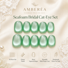 Green Cat Eye Press On Nails | Handmade Reusable Press-On Nails by AMBERÉA