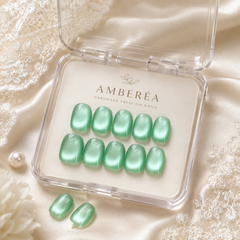 Green Cat Eye Press On Nails | Handmade Reusable Press-On Nails by AMBERÉA