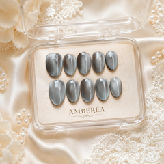 Silver Gray Cat Eye Press On Nails | Handmade Reusable Press-On Nails by AMBERÉA