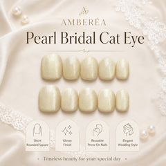 Ivory White Cat Eye Press On Nails – Handmade Glossy Bridal Fake Nails