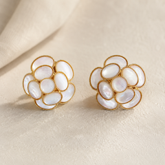 Mother of Pearl Flower Earrings | White Shell Gold Floral Earrings for Women