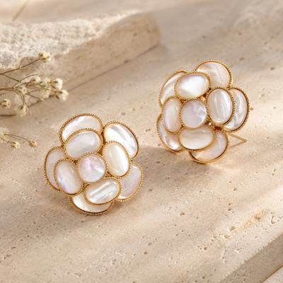 Mother-of-Faux Pearl Flower Earrings