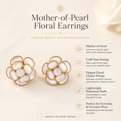 Mother of Pearl Flower Earrings | White Shell Gold Floral Earrings for Women