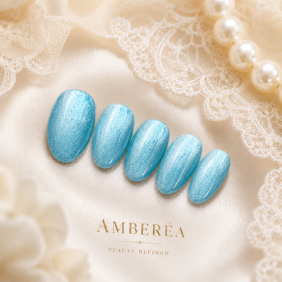 Blue Cat-Eye Press-On Nails – Almond
