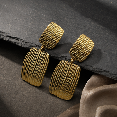Gold Textured Drop Earrings